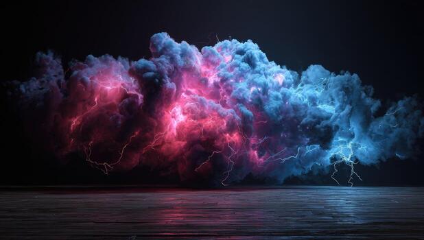 A blue and pink cloud with lightning photo