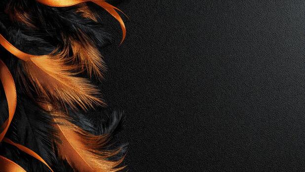 Black and orange feathers on a black background photo