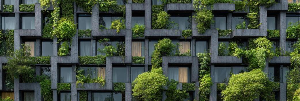 A building with green plants growing on the side photo