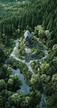 The hobbit house in the middle of a forest photo