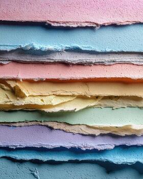 A pile of colored paper with a few pieces missing photo