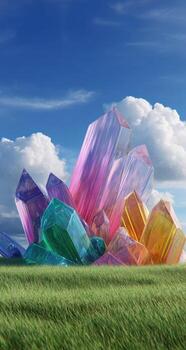 A field with colorful crystals on it photo