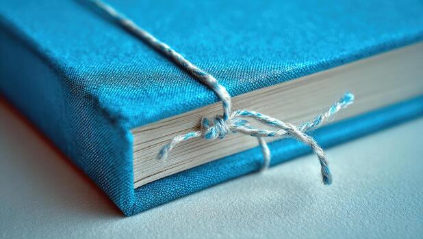 A blue book with a string tied to it photo