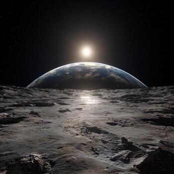 The moon and earth seen from the surface of the moon photo