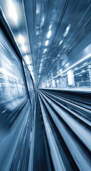 A blurry image of a train moving through a tunnel photo