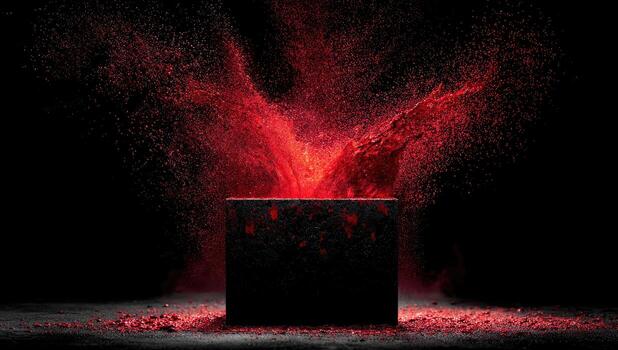 A black box with red powder falling out of it photo