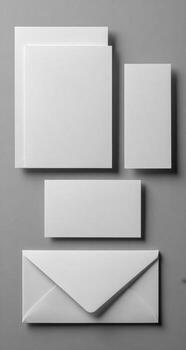 Blank white envelopes and paper on a gray background photo