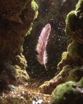 A feather floating in a stream of water photo