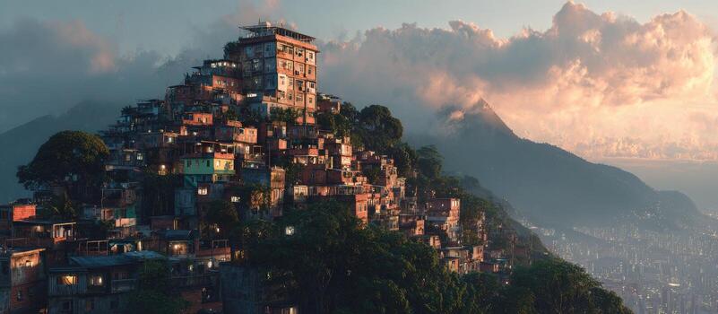 A city on top of a mountain with houses photo