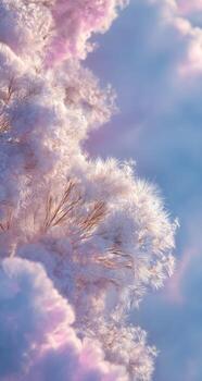 A close up of some pink clouds with some white flowers photo