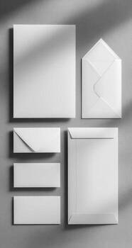 White envelopes and paper on a gray background photo