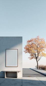 Empty concrete wall with a tree in front of it photo