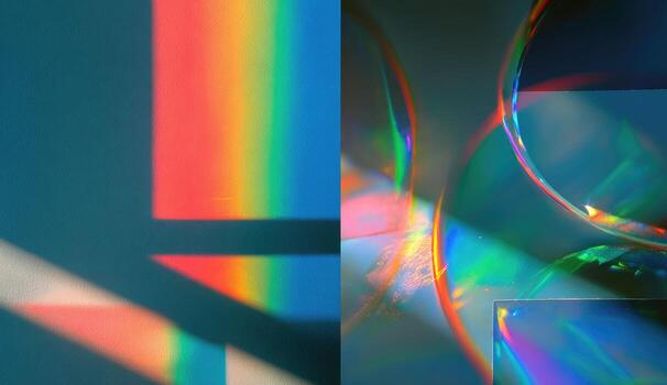 A rainbow colored light is reflected on a surface photo