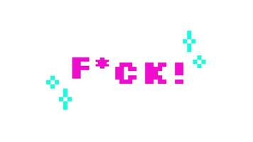 Animated word censored expletive in pink pixel typography. Cussing, profanity. Swearing, . Strong language. Retro 8 bit style bouncing text reaction animation sparkles. Pixelated jumping letters video