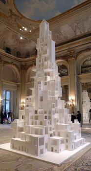 A large white building with many different colored blocks photo