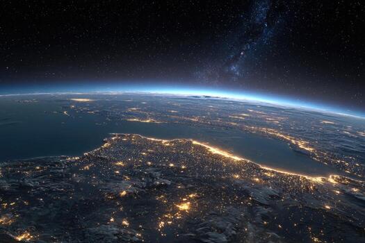 The earth at night with lights from space photo