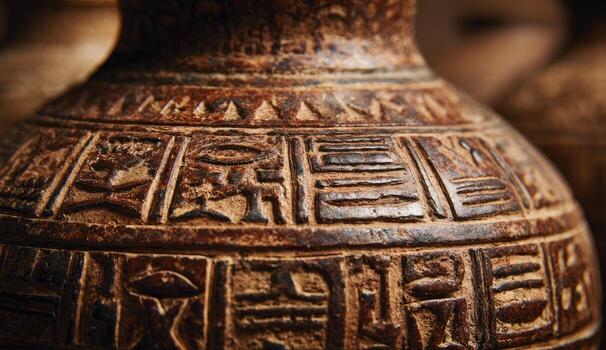 Ancient egyptian vase with hieroglyphics photo