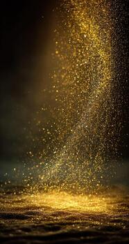 Gold dust falling from the sky onto the ground photo