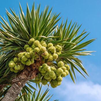 A palm tree with green fruits photo