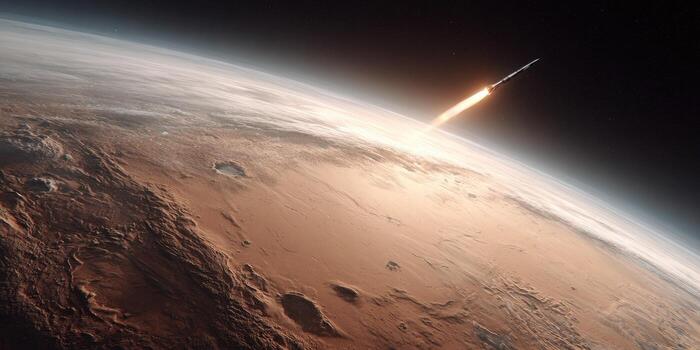 un del artista impresión de un cohete lanzamiento dentro espacio foto