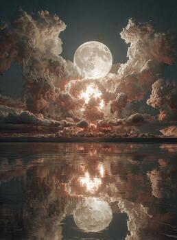 A full moon is reflected in the water photo