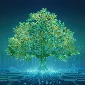 A tree with a circuit board on it photo