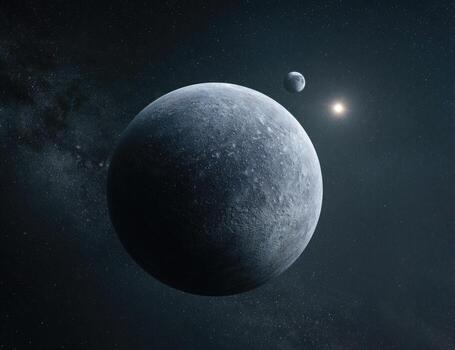 An artist's impression of a planet and its moon photo