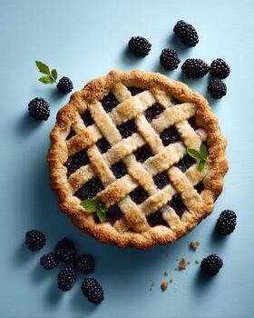 Blackberry pie with lattice top view photo