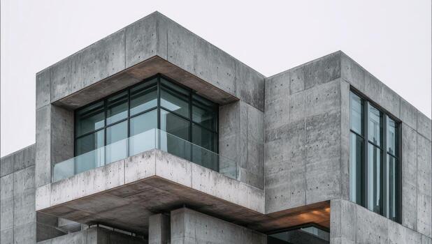 A concrete building with a balcony and windows photo