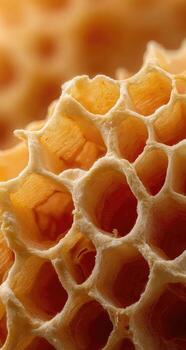 Close up of a honeycomb with the honeycomb inside photo