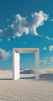 A white box in the middle of a desert photo