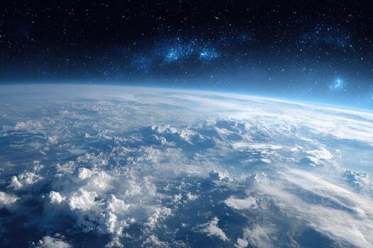 Earth from space, with clouds and stars photo