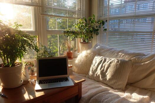 A laptop on a table photo