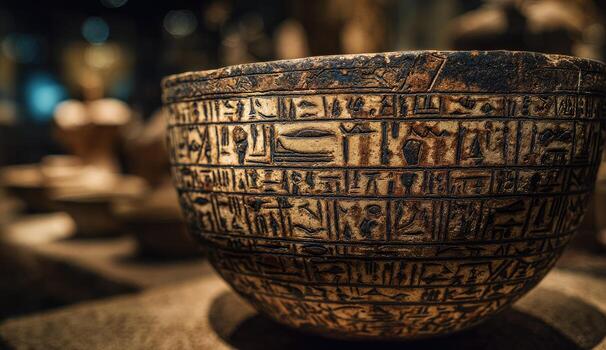An egyptian vase with writing on it photo