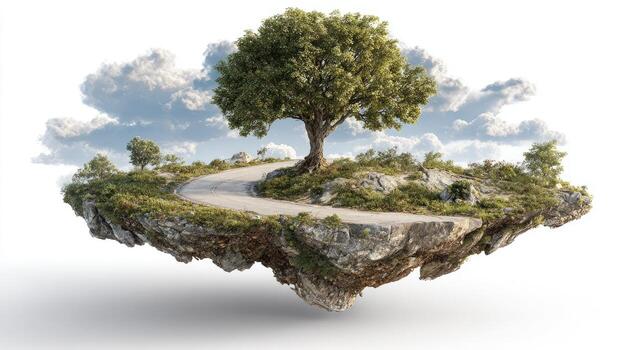 An island with a tree on it and a road photo