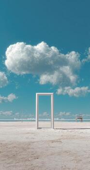 A white door in the middle of a desert photo