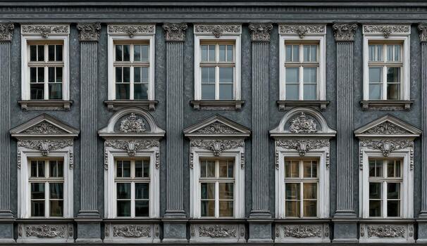 A building with many windows and ornate carvings photo