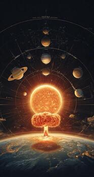 The earth with the sun and planets in the background photo