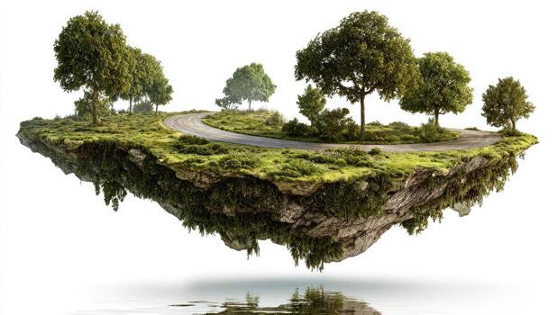 An island with trees and a road on it photo