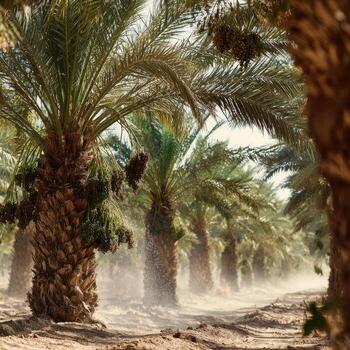 A line of palm trees in the desert photo