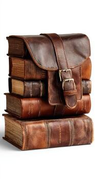 A stack of old books with a leather belt photo