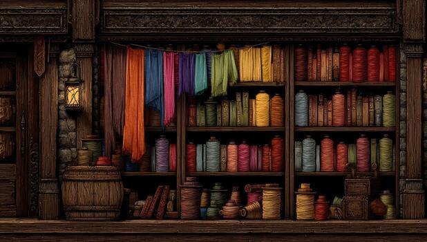 A shop with many books and yarns on shelves photo