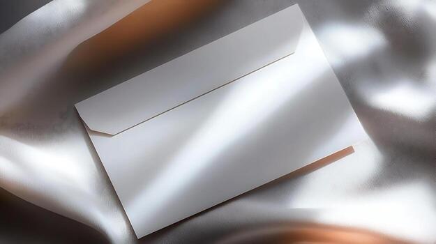 A blank envelope resting on soft fabric, with gentle light creating a serene atmosphere photo