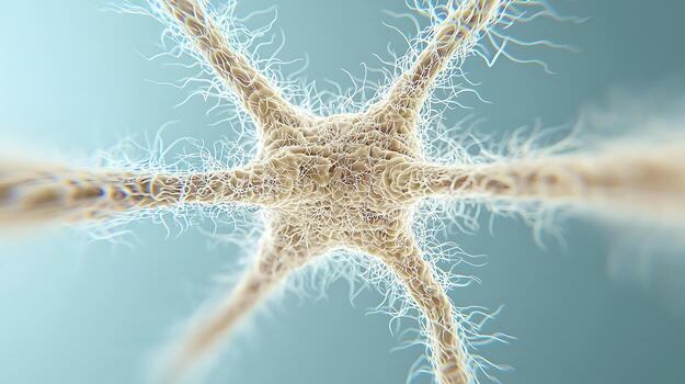 Close-up view of a neuron with intricate details, showcasing its structure and connections photo