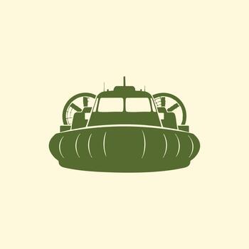 Front view of a green hovercraft vehicle with large fans and inflatable skirt on a light background vector