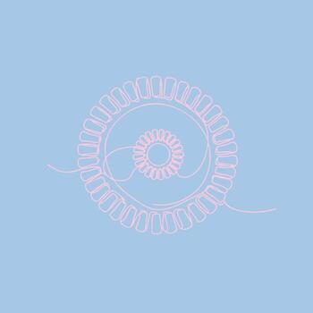 Close-up of a delicate pink spiral-shaped filament with a coiled structure on a soft blue vector