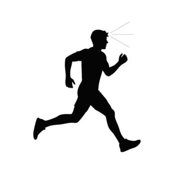 Silhouette of a Running Man with Focused Expression and Dynamic Posture in Motion on a Plain vector