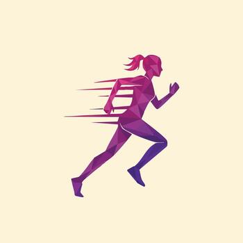 Dynamic Female Runner in Polygonal Style Expressing Speed and Movement in a Minimalist Design vector