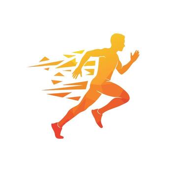 dinámica silueta de un corredor en movimiento con resumen rayas enfatizando velocidad y energía en un minimalista estilo vector