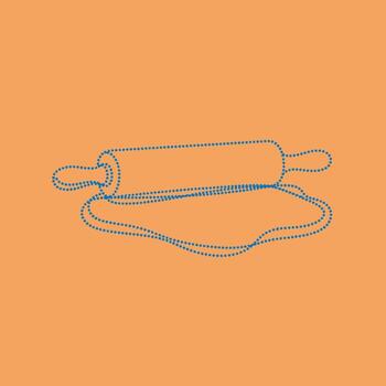 Dotted outline of a rolling pin with a cloth on a solid emphasizing baking tools and kitchen essentials vector
